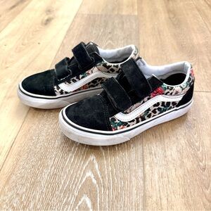 Velcro Vans, black and floral/leopard print